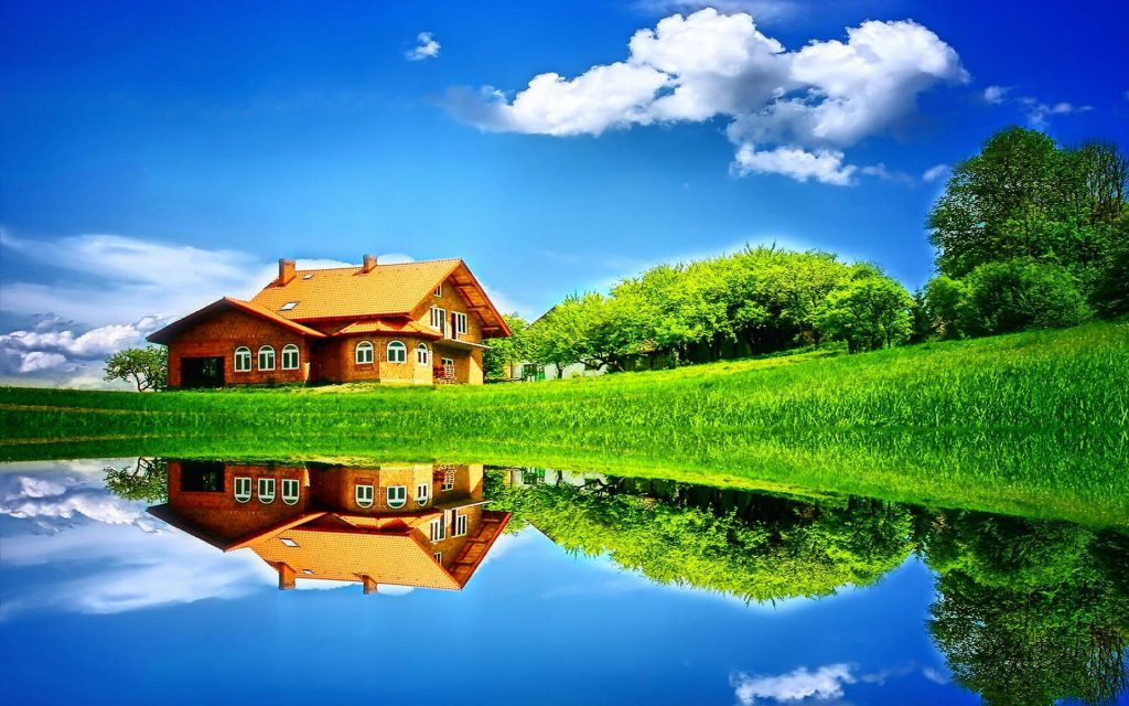 تصویر خانه مزرعه با وضوح بالا در کنار دریاچه