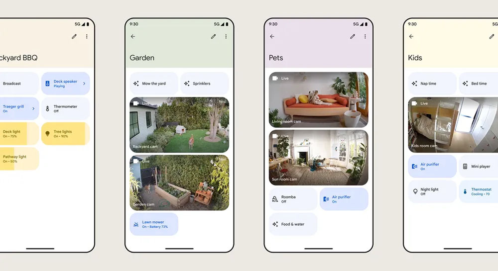 نوار ناوبری جدید رابط کاربری برنامه Google Home