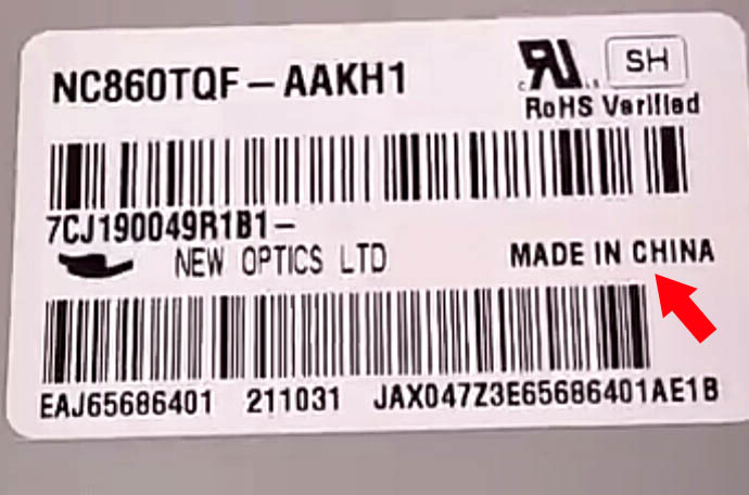 برچسب تلویزیون ال جی 2022 مونتاژ چین