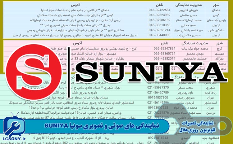 نمایندگی های صوتی و تصویری سونیا SUNIYA