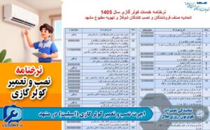 اجرت نصب و تعمیر کولر گازی (اسپلیت) نرخنامه اتحادیه مشهد